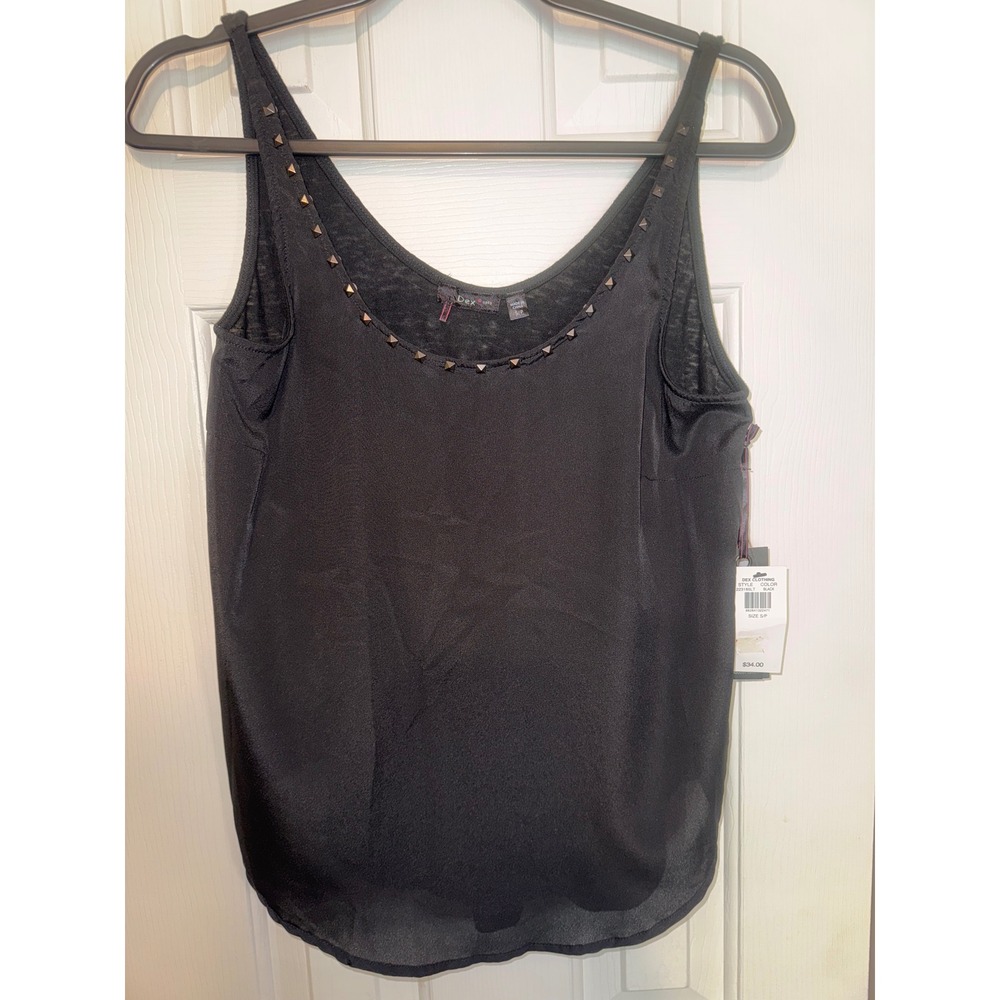 Dex Tank Top‎ Studded V-Neck Sleeveless Casual Black Top Size S